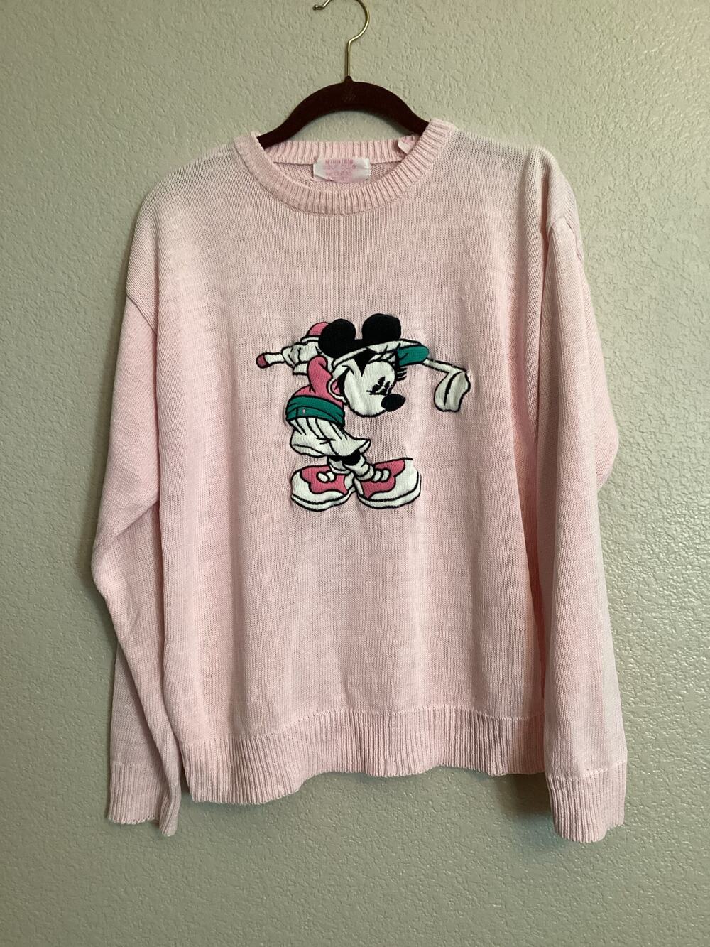 Vintage 90s Aurea Disney Minnie Mouse Pink Golf Lightweight Knit Sweater M